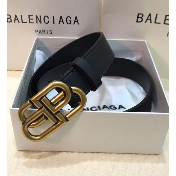 Balenciaga Black Bb Belt With Golden Buckle
