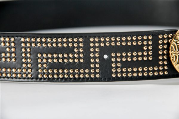 Versace Gold Medusa Belt Embellished Black Leather With Rivet - Image 4