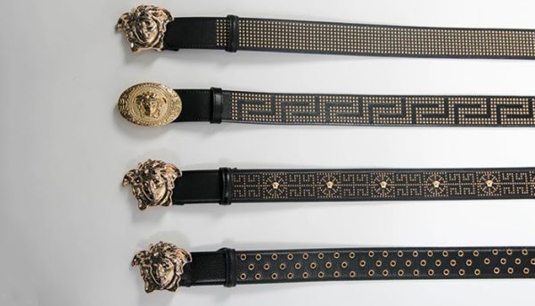 Versace Gold Medusa Belt Embellished Black Leather With Rivet - Image 7