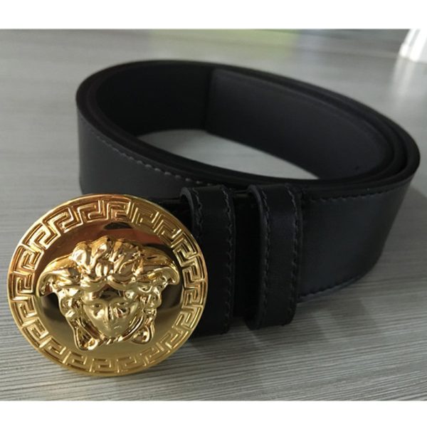 Versace Limited Quality Black Medusa Belt With Gold Buckle