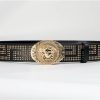 Versace Gold Medusa Belt Embellished Black Leather With Rivet
