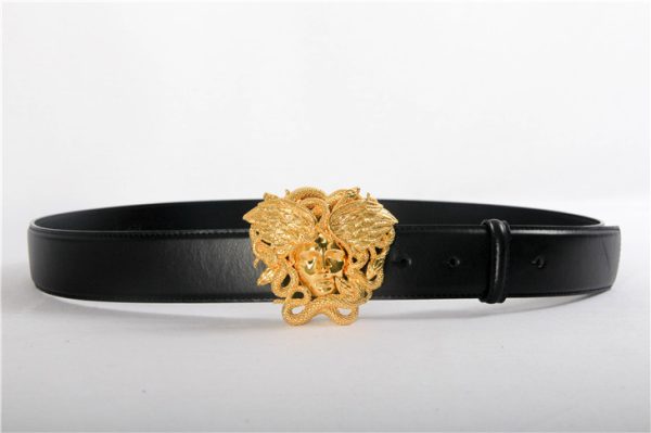 Versace Medusa Gold Head Black Leather Belt