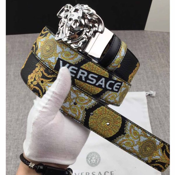 Versace Palazzo Leather Belt With Silver Buckle