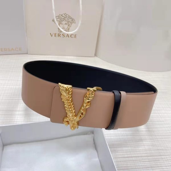 Versace Vertus V Buckle Leather Reversible Belt