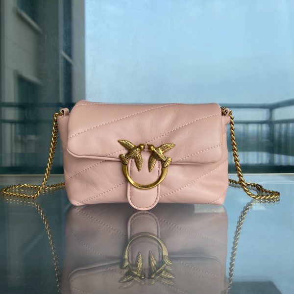PINKO Swallow Bag 2022 New Genuine Mini Sheepskin Pillow Bag One Shoulder Messenger Bag 1P22H4Y7SR Pink