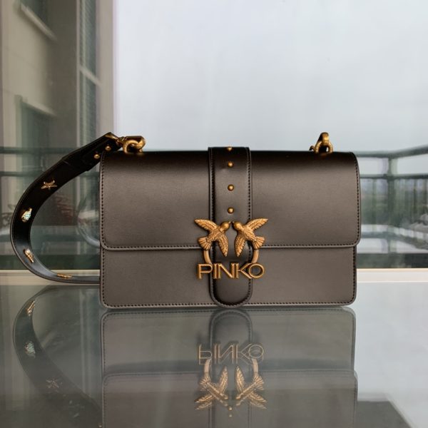 PINKO swallow bag 2021 spring and summer new product rivet badge wide shoulder strap one shoulder diagonal bag large black