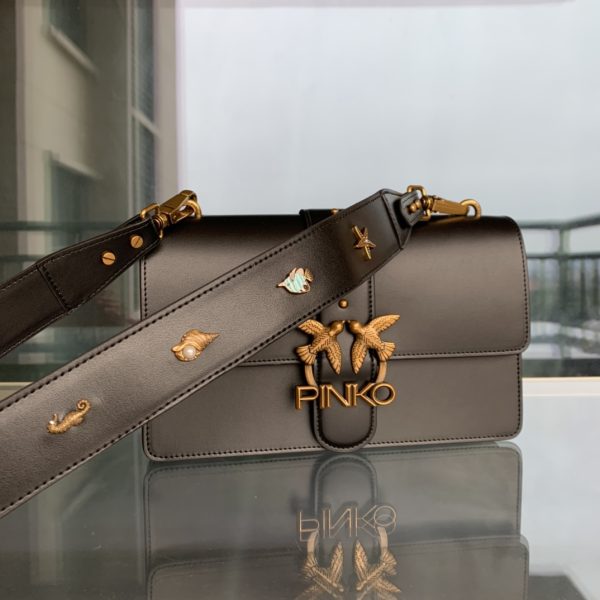 PINKO swallow bag 2021 spring and summer new product rivet badge wide shoulder strap one shoulder diagonal bag large black - Image 5