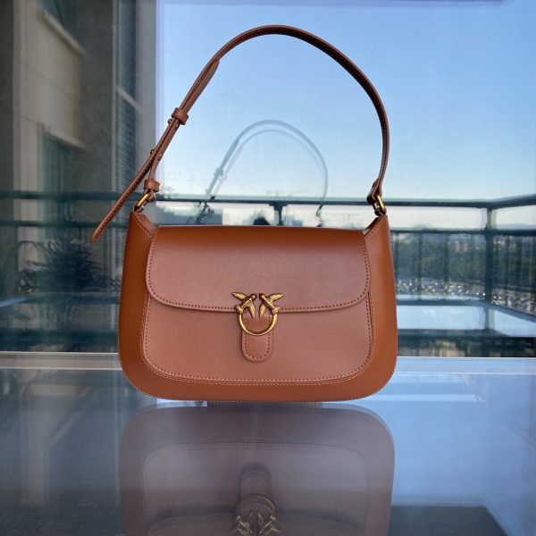 Pinko’S New Retro Swallow Saddle Bag Female Niche Design Single Shoulder Bag Commuter Female Bag High-End Armpit Bag brown