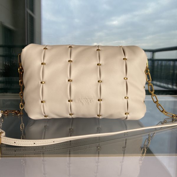 Pinko Plum Home Swallow Bag New Puff Pillow Bag One Shoulder Messenger Chain Bag White - Image 3