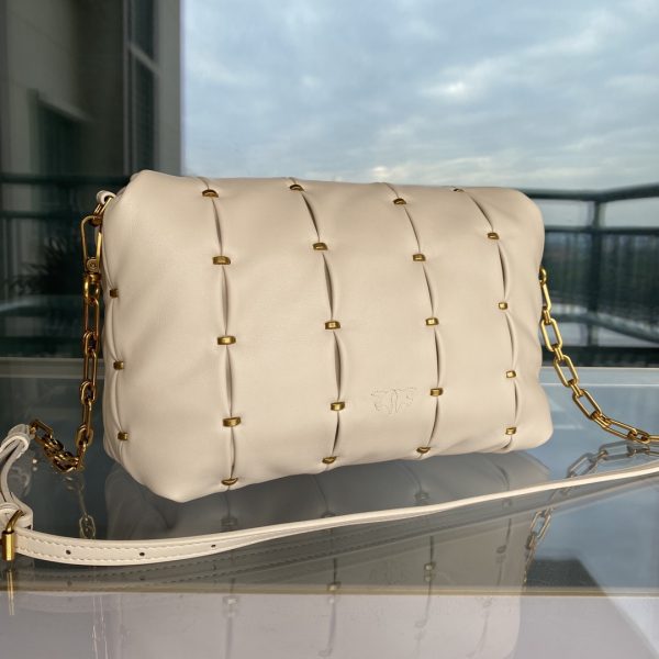 Pinko Plum Home Swallow Bag New Puff Pillow Bag One Shoulder Messenger Chain Bag White - Image 4