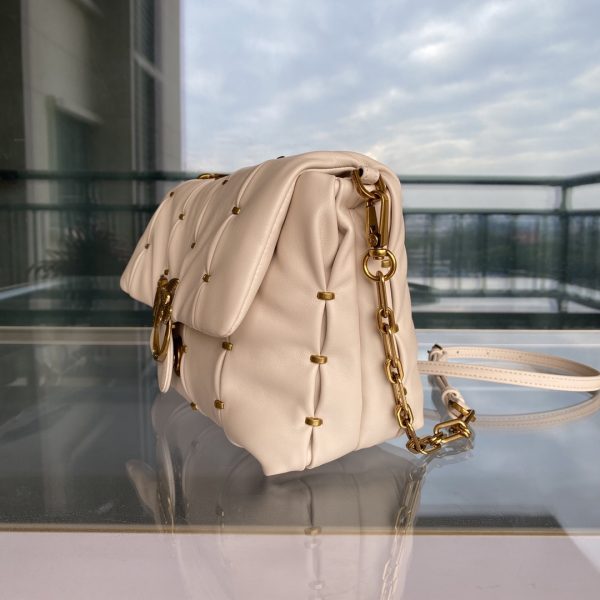 Pinko Plum Home Swallow Bag New Puff Pillow Bag One Shoulder Messenger Chain Bag White - Image 5
