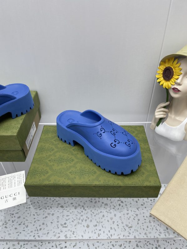 Gucci GG Slides perforated carved shoes blue - Image 7