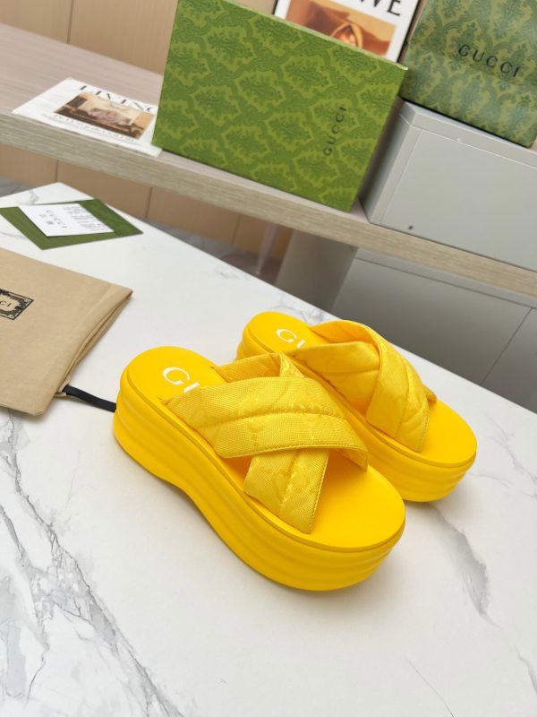 Gucci’s latest GG platform slippers are a leg puller Yellow