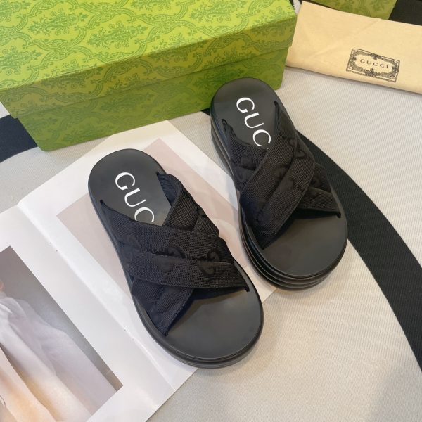 Gucci’s latest GG platform slippers are a leg puller black
