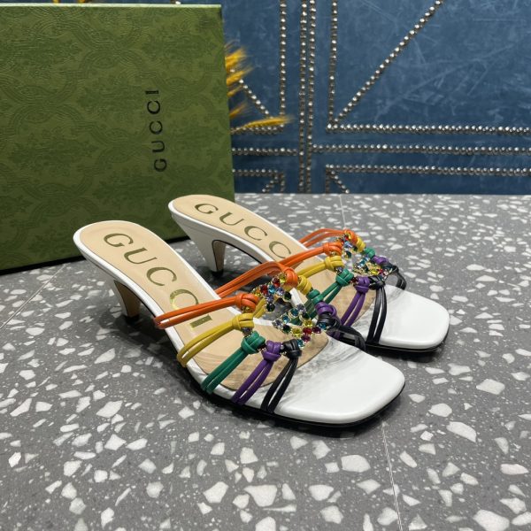 Gucci’s new summer crystal-embellished hand-woven sandals E