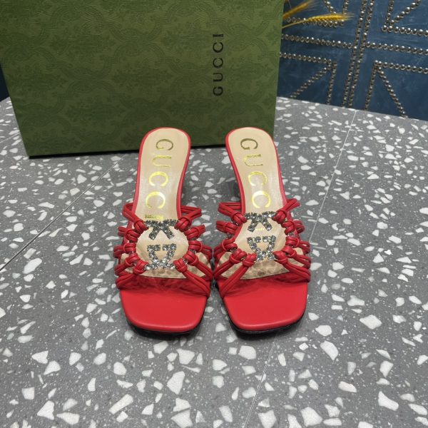 Gucci’s new summer crystal-embellished hand-woven sandals Red
