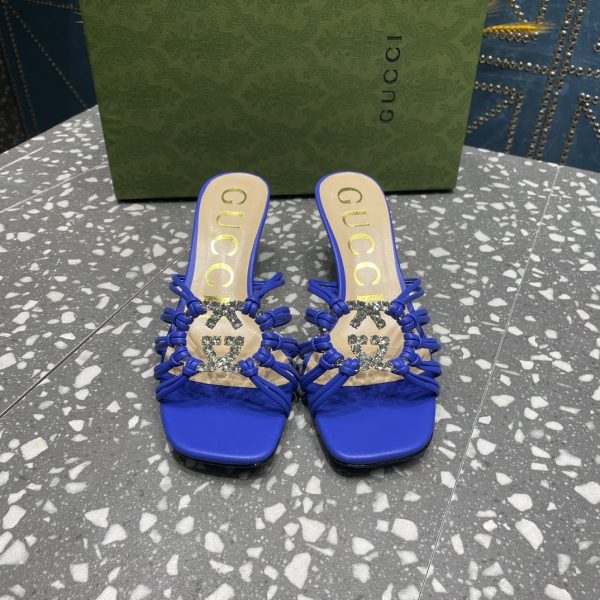 Gucci’s new summer crystal-embellished hand-woven sandals blue