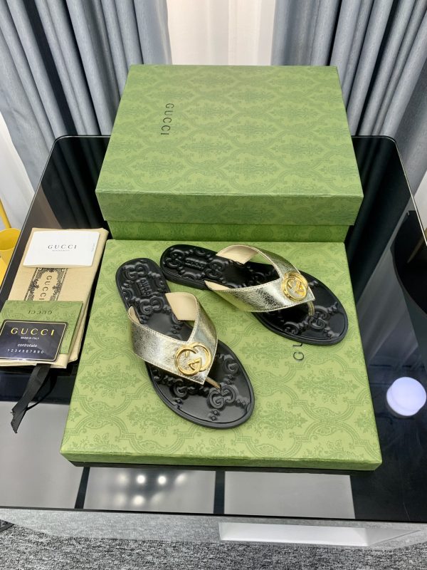 Gucci Vintage Classics Hit T-Shaped Flat Flip-Flops Beach Slippers D - Image 3