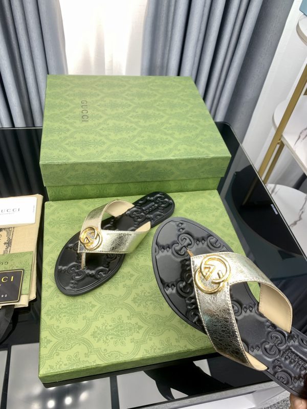 Gucci Vintage Classics Hit T-Shaped Flat Flip-Flops Beach Slippers D - Image 7