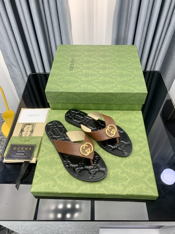 Gucci Vintage Classics Hit T-Shaped Flat Flip-Flops Beach Slippers G - Image 3