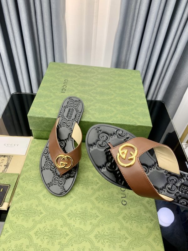 Gucci Vintage Classics Hit T-Shaped Flat Flip-Flops Beach Slippers G - Image 5