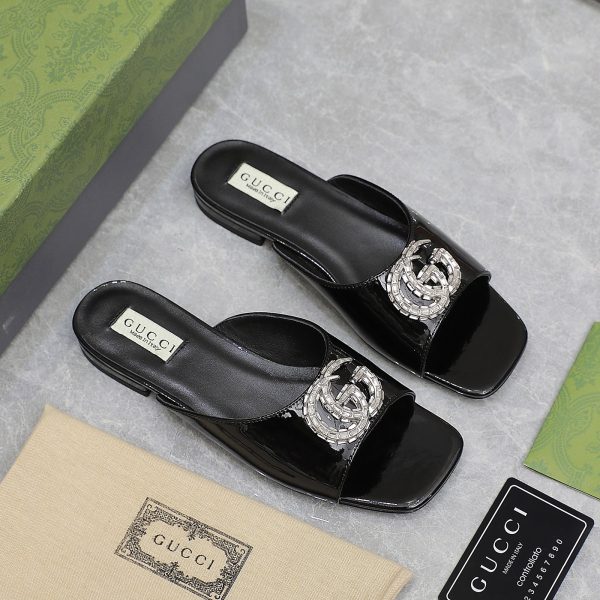 Gucci Slides latest loafers with a crystal diamond G clasp black