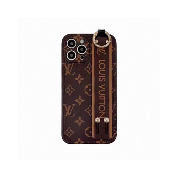 Wristband style Louis Vuitton presbyopic mobile phone case with straight edges and polka dot photo frame, all-inclusive frosted soft case with lanyard