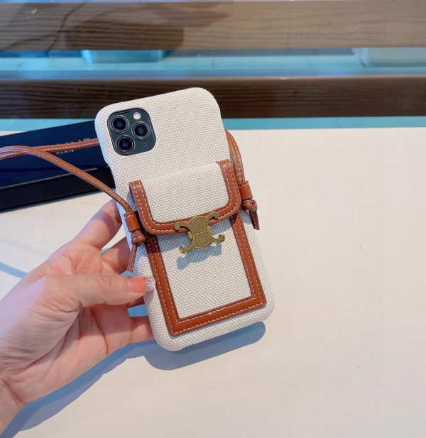 Celine card bag, mobile phone case, three-pack case, holder, lanyard, crossbody, hanging neck white - Image 3