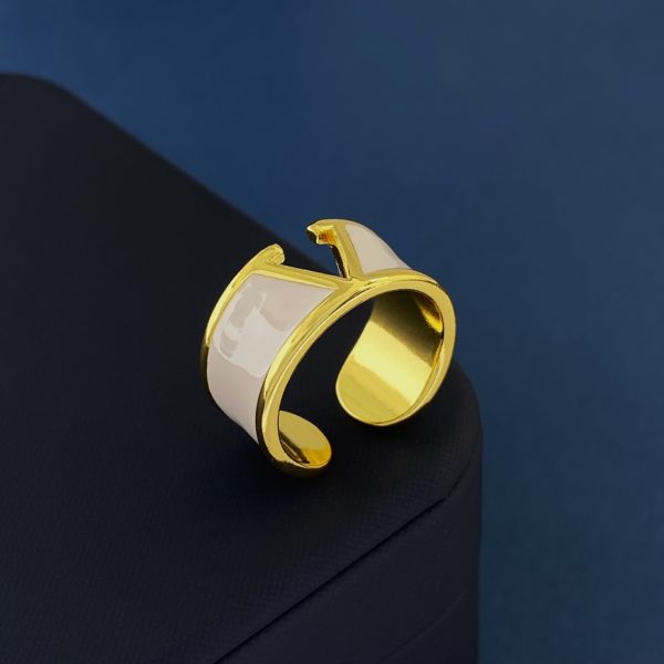 Valentino open-ended ring with a perforated V logo in white and black dripping - Image 5