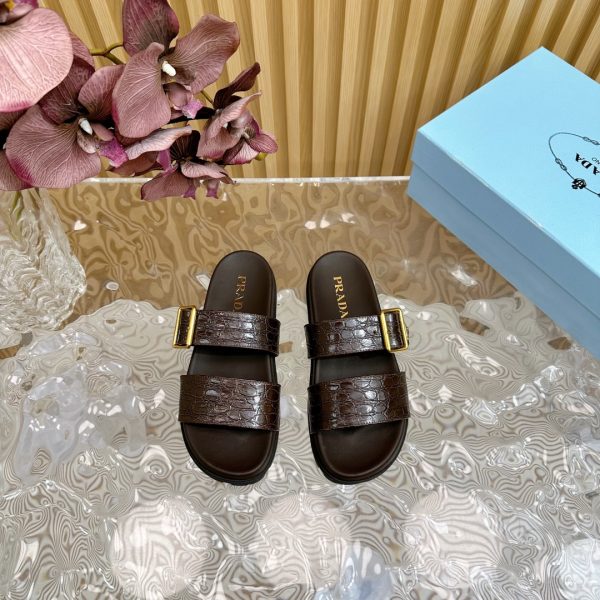 Prada's classic triangle label platform double-buckle slippers collection Ultralight sandals A