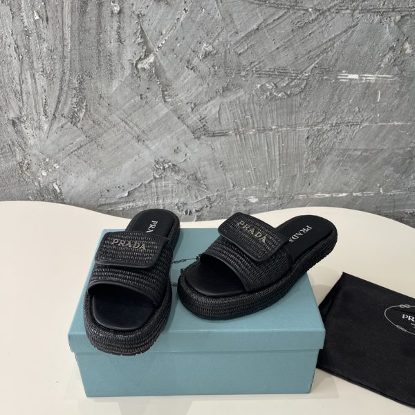 Prada 2024 popular straw series of must-have slippers A - Image 5