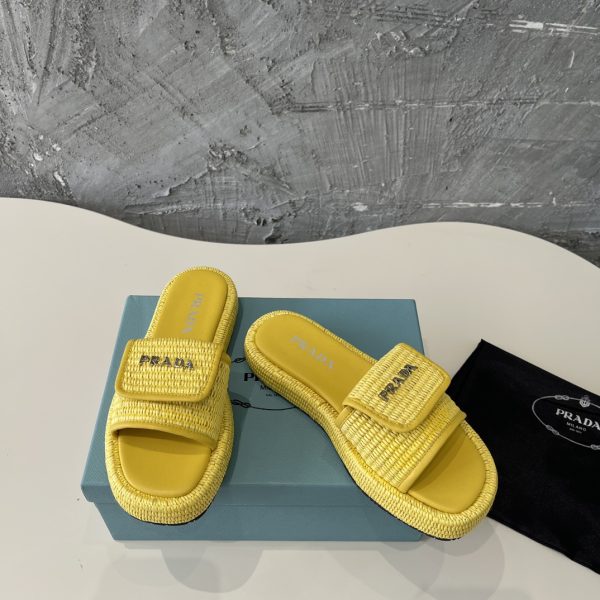 Prada 2024 popular straw series of must-have slippers  yellow - Image 6