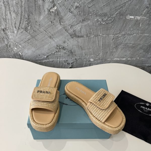 Prada 2024 popular straw series of must-have slippers C - Image 6