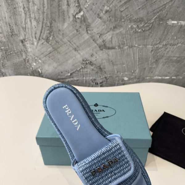 Prada 2024 popular straw series of must-have slippers Blue - Image 7
